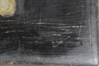 Important leather-covered wooden household...