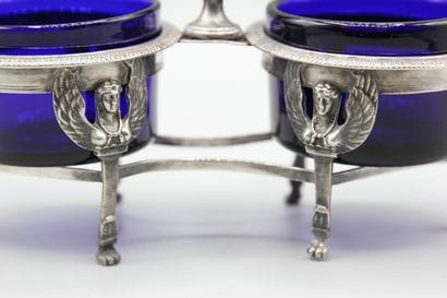 Double salière Empire, monture en argent,...