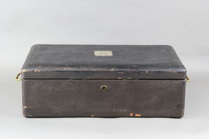 Important leather-covered wooden household...
