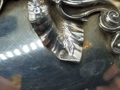 Silver covered vegetable dish with fretel...