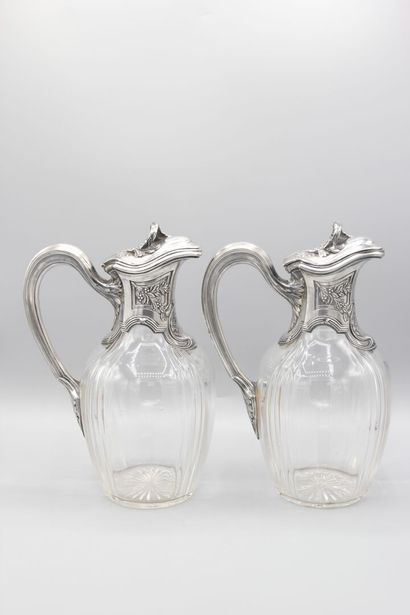 Pair of crystal decanters, silver and vermeil...
