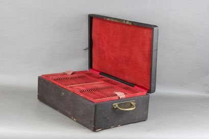 Important leather-covered wooden household...