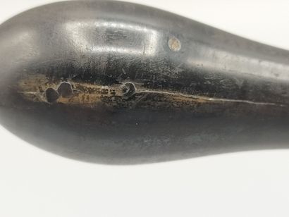 Silver saucepan, turned blackened wood handle.
Body...