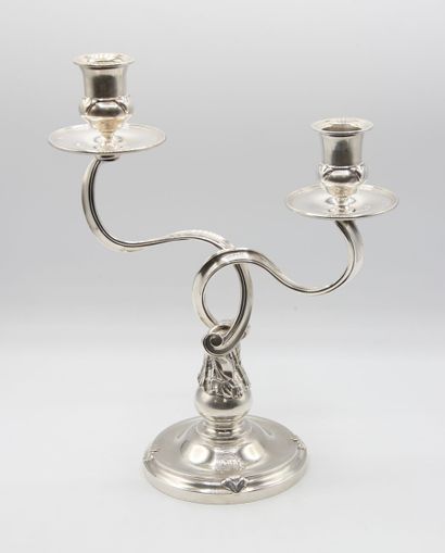 AUCOC
Silver candelabra with two intertwined...