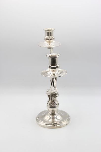 AUCOC
Silver candelabra with two intertwined...
