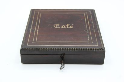 Wooden box (mahogany ?) for spoons service,...