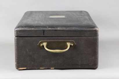 Important leather-covered wooden household...