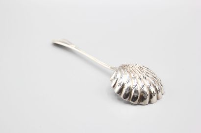 Silver sugar spoon of filets model with foliage....