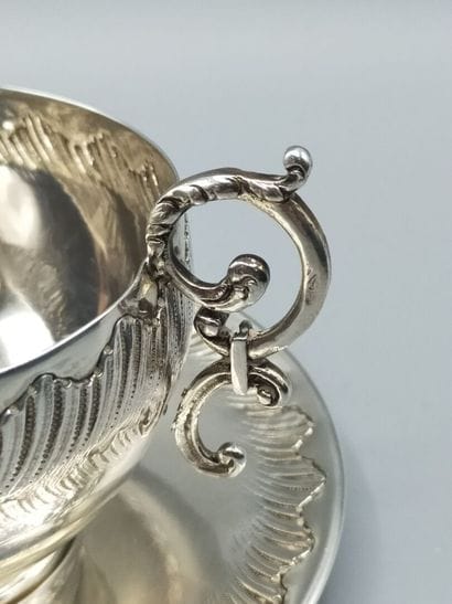 Chocolate cup and saucer in silver Louis...