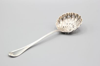 Silver sugar spoon of filets model with foliage....