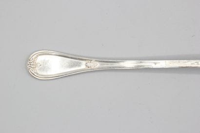 Silver sugar spoon of filets model with foliage....