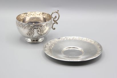 Chocolate cup and saucer in silver Louis...