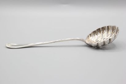 Silver sugar spoon of filets model with foliage....