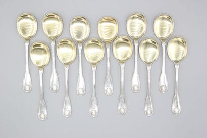 Service à glace en argent de modèle filets...
