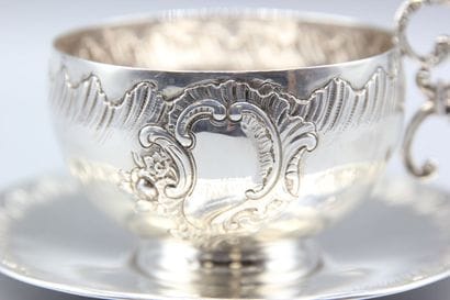 Chocolate cup and saucer in silver Louis...