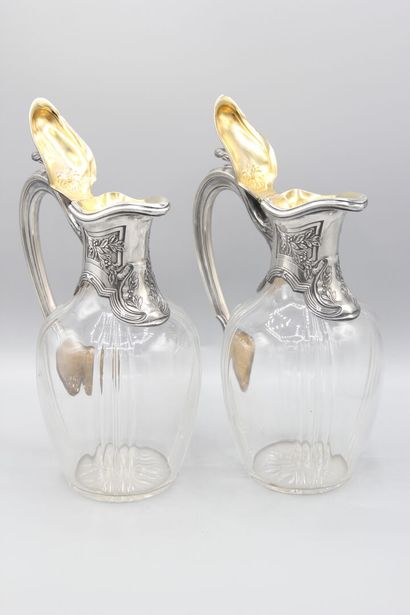 Pair of crystal decanters, silver and vermeil...