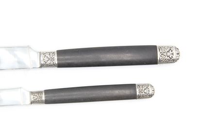Double Set of knives with ebony handles inlaid...
