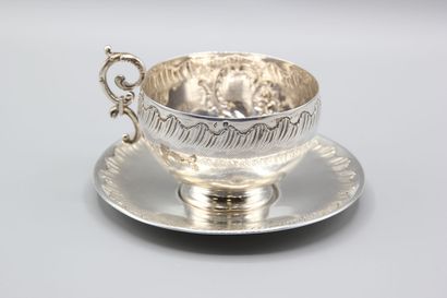 Chocolate cup and saucer in silver Louis...