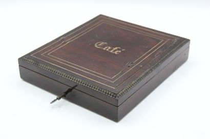 Wooden box (mahogany ?) for spoons service,...