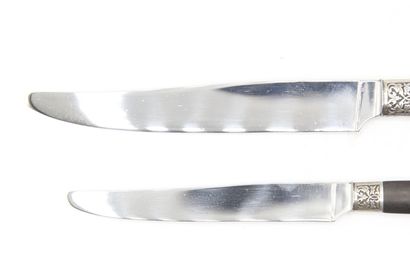 Double Set of knives with ebony handles inlaid...