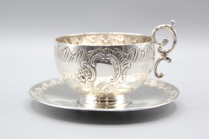 Chocolate cup and saucer in silver Louis...