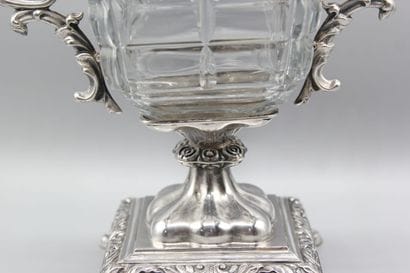 Covered drageoir, of square form, silver...