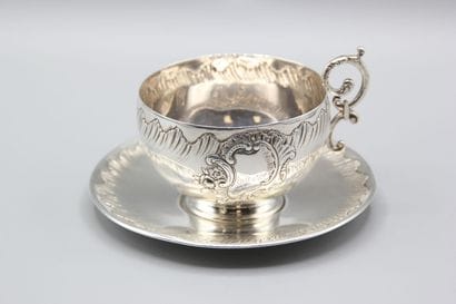 Chocolate cup and saucer in silver Louis...