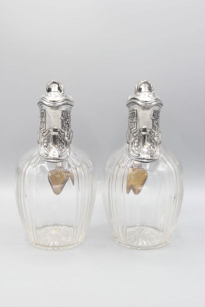 Pair of crystal decanters, silver and vermeil...
