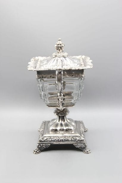 Covered drageoir, of square form, silver...