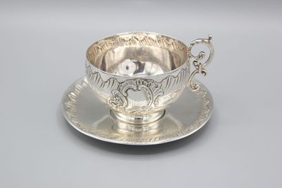 Chocolate cup and saucer in silver Louis...