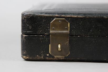 Wooden box from the 19th century, leather...