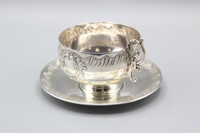 Chocolate cup and saucer in silver Louis...