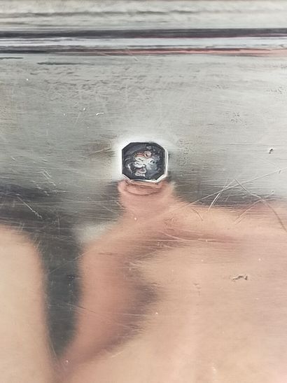 Casserole en argent. 
Manche en bois noirci...