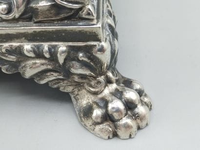 Covered drageoir, of square form, silver...