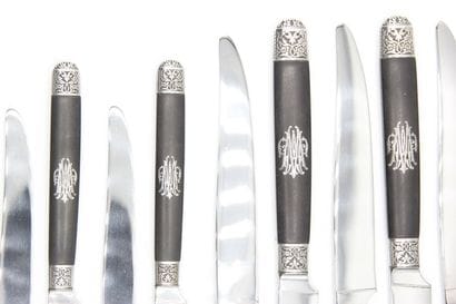 Double Set of knives with ebony handles inlaid...