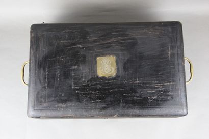 Important leather-covered wooden household...
