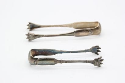 Two sugar tongs with lion paw tips in the...