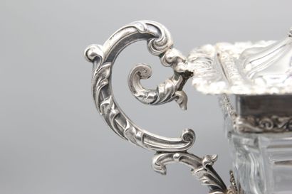Covered drageoir, of square form, silver...