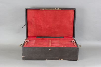 Important leather-covered wooden household...