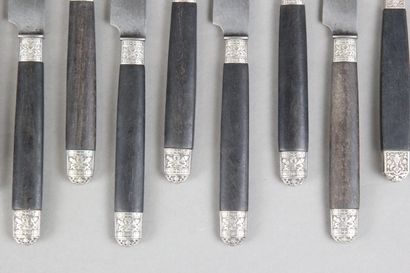 Double set of knives with wooden handles,...