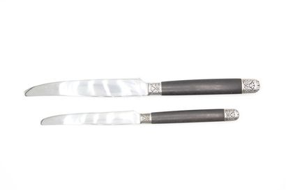 Double Set of knives with ebony handles inlaid...