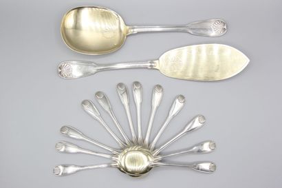 Service à glace en argent de modèle filets...