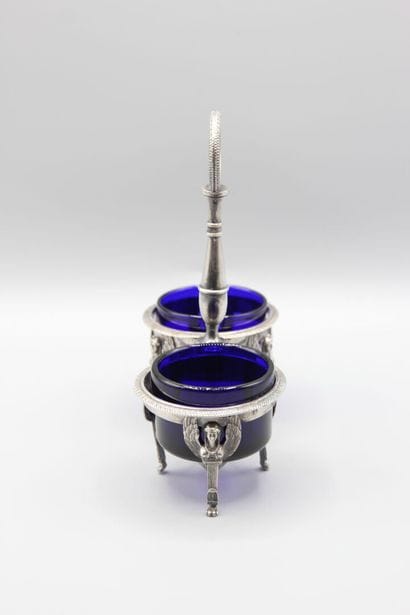 Double salière Empire, monture en argent,...