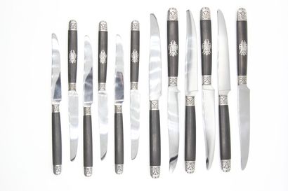 Double Set of knives with ebony handles inlaid...
