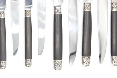 Double Set of knives with ebony handles inlaid...