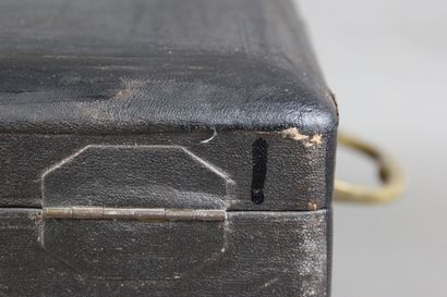 Important leather-covered wooden household...