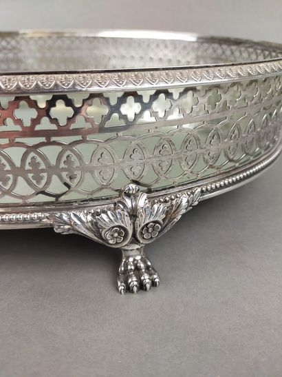 Huge silver centerpiece of oval shape and...