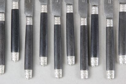 Double set of knives with wooden handles,...