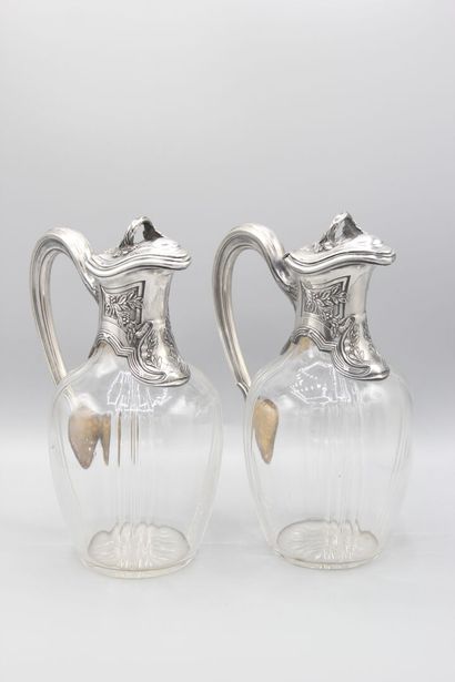 Pair of crystal decanters, silver and vermeil...