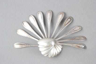 10 silver dessert forks and 11 coffee spoons,...